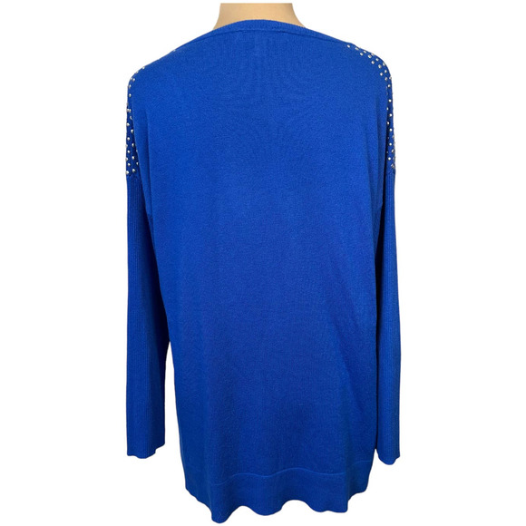 Chaus Blue Boat Neck Studded Shoulder Sweater, Size XL - Picture 4 of 6